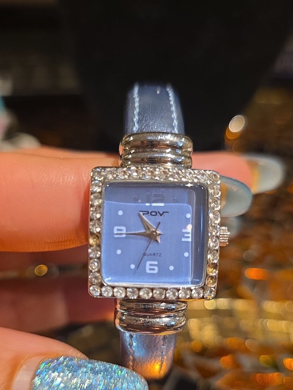 POVERTY FLATS by rian Blue Crystal Square Women's Watch